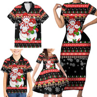 Lovely Snowman Christmas Family Matching Short Sleeve Bodycon Dress and Hawaiian Shirt Xmas Holiday Patterns - Wonder Print Shop
