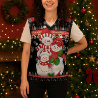 Lovely Snowman Christmas Knitted V-Neck Vest Xmas Holiday Patterns - Wonder Print Shop