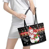 Lovely Snowman Christmas Leather Tote Bag Xmas Holiday Patterns - Wonder Print Shop