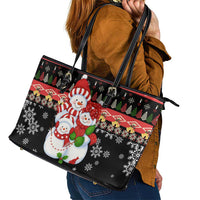 Lovely Snowman Christmas Leather Tote Bag Xmas Holiday Patterns - Wonder Print Shop