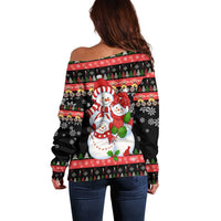 Lovely Snowman Christmas Off Shoulder Sweater Xmas Holiday Patterns - Wonder Print Shop