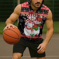 Lovely Snowman Christmas Sleeveless Zip Hoodie Xmas Holiday Patterns - Wonder Print Shop