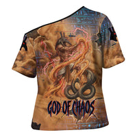 Seth Serpent Cross Shoulder Shirt Sandstorm Egyptian Chaos God in Ancient Desert Tones