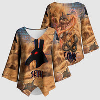 Seth Serpent Kimono Sleeve Blouse Sandstorm Egyptian Chaos God in Ancient Desert Tones