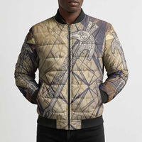 Suty Bomber Puffer Jacket with Typhonic Beast Staff Ancient Egypt Symbolism