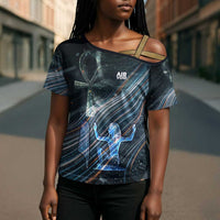 Shu Air Void Egyptian Cross Shoulder Shirt with Storm God and Ankh Ancient Mythology