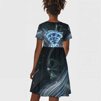 Shu Air Void Egyptian Kid Short Sleeve Dress with Storm God and Ankh Ancient Mythology