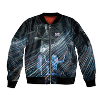 Shu Air Void Egyptian Sleeve Zip Bomber Jacket with Storm God and Ankh Ancient Mythology
