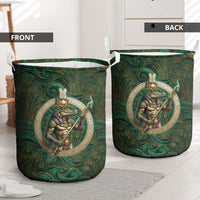 Sobek Crocodile Warrior Laundry Basket with Ankh Ancient Egyptian Motif in Emerald