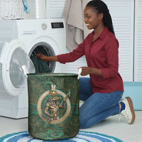 Sobek Crocodile Warrior Laundry Basket with Ankh Ancient Egyptian Motif in Emerald