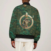 Sobek Crocodile Warrior Bomber Jacket with Ankh Ancient Egyptian Motif in Emerald