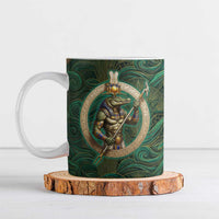 Sobek Crocodile Warrior Ceramic Mug with Ankh Ancient Egyptian Motif in Emerald