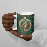Sobek Crocodile Warrior Ceramic Mug with Ankh Ancient Egyptian Motif in Emerald