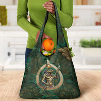 Sobek Crocodile Warrior Grocery Bag with Ankh Ancient Egyptian Motif in Emerald