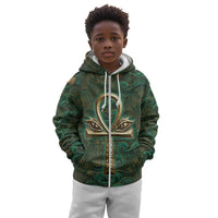 Sobek Crocodile Warrior Kid Hoodie with Ankh Ancient Egyptian Motif in Emerald