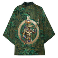 Sobek Crocodile Warrior Kimono with Ankh Ancient Egyptian Motif in Emerald