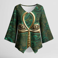 Sobek Crocodile Warrior Kimono Sleeve Blouse with Ankh Ancient Egyptian Motif in Emerald