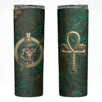 Sobek Crocodile Warrior Skinny Tumbler with Ankh Ancient Egyptian Motif in Emerald