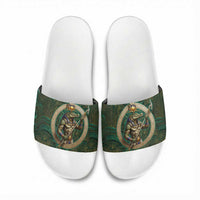 Sobek Crocodile Warrior Slide Sandals with Ankh Ancient Egyptian Motif in Emerald