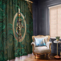 Sobek Crocodile Warrior Window Curtain with Ankh Ancient Egyptian Motif in Emerald