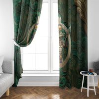 Sobek Crocodile Warrior Window Curtain with Ankh Ancient Egyptian Motif in Emerald