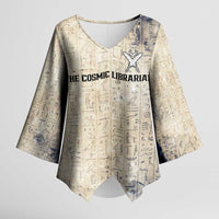Thoth Kimono Sleeve Blouse Ibis Head and Ancient Scroll Egyptian Wisdom