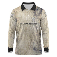 Thoth Long Sleeve Polo Shirt Ibis Head and Ancient Scroll Egyptian Wisdom
