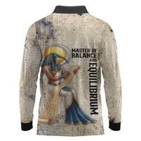 Thoth Long Sleeve Polo Shirt Ibis Head and Ancient Scroll Egyptian Wisdom