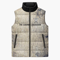 Thoth Sleeveless Puffer Jacket Ibis Head and Ancient Scroll Egyptian Wisdom