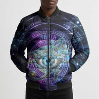 Thoth Ancient Egyptian Cosmic Bomber Puffer Jacket with Sacred Eye and Baboon Symbol Theme