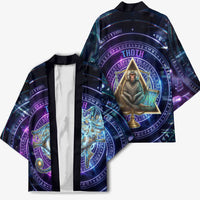 Thoth Ancient Egyptian Cosmic Kimono with Sacred Eye and Baboon Symbol Theme