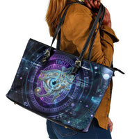Thoth Ancient Egyptian Cosmic Leather Tote Bag with Sacred Eye and Baboon Symbol Theme