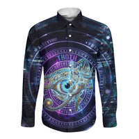 Thoth Ancient Egyptian Cosmic Long Sleeve Button Shirt with Sacred Eye and Baboon Symbol Theme