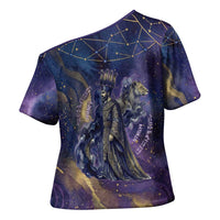 Onuris Cross Shoulder Shirt Cosmic Warrior Egyptian God Eye of Horus Spears Starry Night