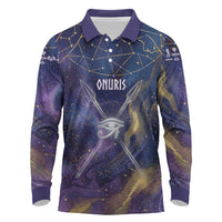 Onuris Long Sleeve Polo Shirt Cosmic Warrior Egyptian God Eye of Horus Spears Starry Night