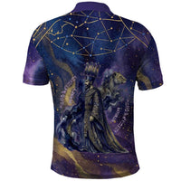 Onuris Polo Shirt Cosmic Warrior Egyptian God Eye of Horus Spears Starry Night