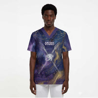 Onuris Scrub Top Cosmic Warrior Egyptian God Eye of Horus Spears Starry Night