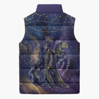 Onuris Sleeveless Puffer Jacket Cosmic Warrior Egyptian God Eye of Horus Spears Starry Night