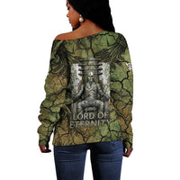 Osiris Off Shoulder Sweater Lord of Eternity Egyptian God Throne Mummy Staffs Ancient