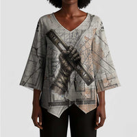 Ptah Egyptian Kimono Sleeve Blouse God of Crafts Architecture Tools Fashioner of the Earth