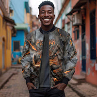 Ptah Egyptian Sleeve Zip Bomber Jacket God of Creation Great Artificer Hammer - Anvil Fire Forged