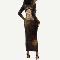 Black History Month Black African American Teachers Long Sleeve Bodycon Dress Afrocentric Floral Art with Motivational Typography