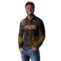 Black History Month Black African American Teachers Long Sleeve Polo Shirt Afrocentric Floral Art with Motivational Typography