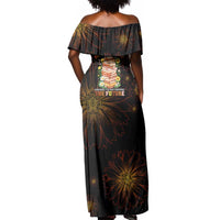 Black History Month Black African American Teachers Off Shoulder Maxi Dress Afrocentric Floral Art with Motivational Typography