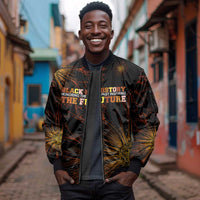 Black History Month Black African American Teachers Sleeve Zip Bomber Jacket Afrocentric Floral Art with Motivational Typography