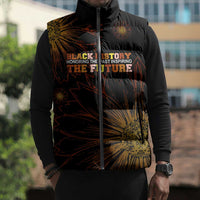 Black History Month Black African American Teachers Sleeveless Puffer Jacket Afrocentric Floral Art with Motivational Typography