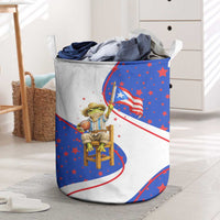 Puerto Rico Coquí Frog Football Fan Laundry Basket Whimsical Cartoon Style with Patriotic Elements