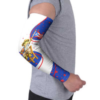 Puerto Rico Coquí Frog Football Fan Arm Sleeves Whimsical Cartoon Style with Patriotic Elements