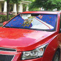 Puerto Rico Coquí Frog Football Fan Auto Sun Shade Whimsical Cartoon Style with Patriotic Elements