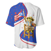 Puerto Rico Coquí Frog Football Fan Baseball Jersey Whimsical Cartoon Style with Patriotic Elements